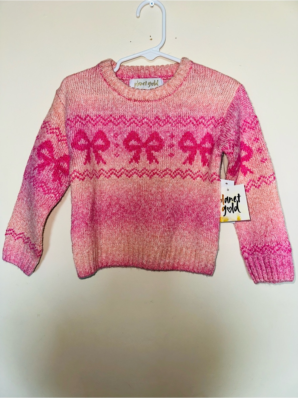 Planet Gold Pink Ombre Bow Crewneck Sweater